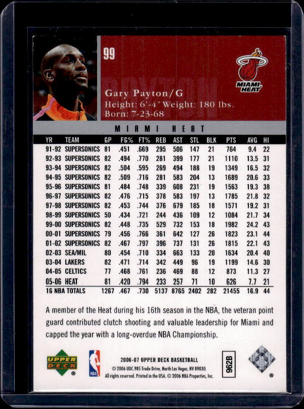 2006-07 Upper Deck #99 Gary Payton