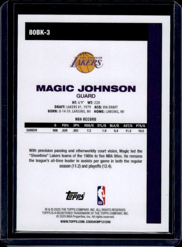 2025-26 Topps #80BK-3 Magic Johnson 1980-81 Topps Basketball