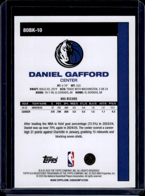 2025-26 Topps #80BK-10 Daniel Gafford 1980-81 Topps Basketball