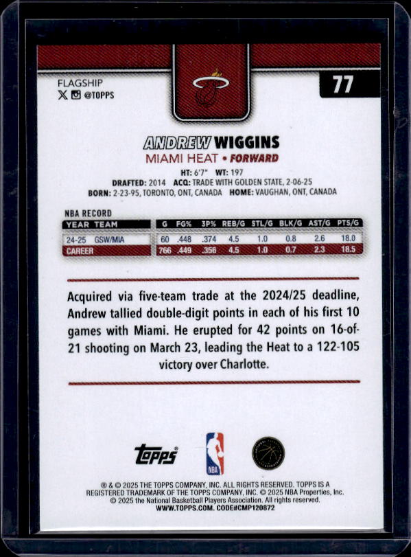2025-26 Topps #77 Andrew Wiggins Rainbow Foilboard