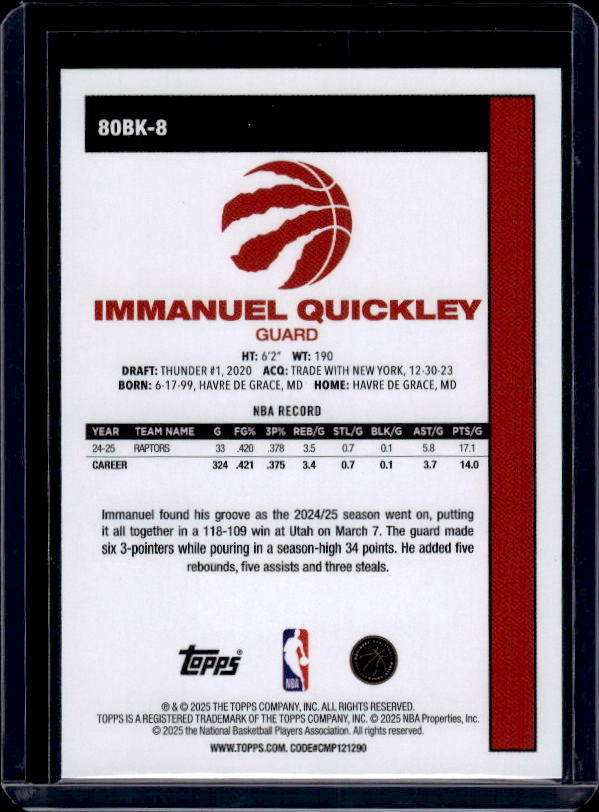 2025-26 Topps #80BK-8 Immanuel Quickley 1980-81 Topps Basketball