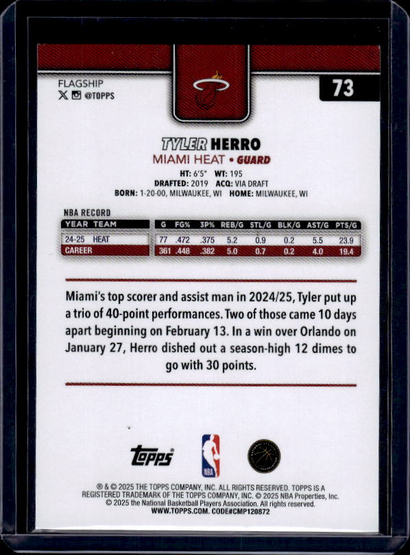 2025-26 Topps #73 Tyler Herro Foil Pattern