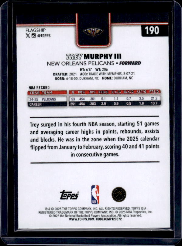 2025-26 Topps #190 Trey Murphy III Holo Foil