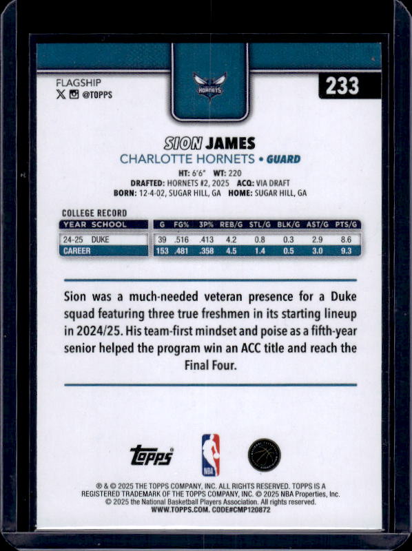 2025-26 Topps #233 Sion James Sandglitter