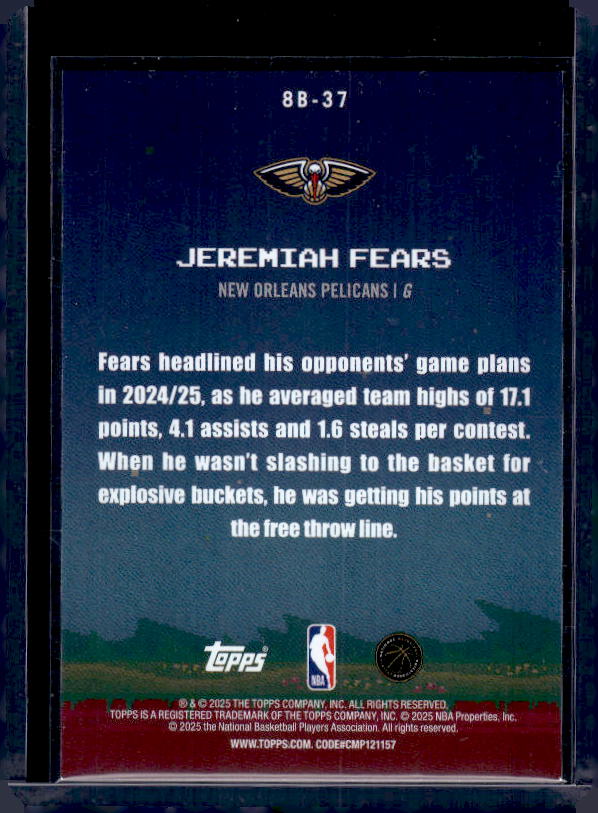 2025-26 Topps #8B-37 Jeremiah Fears 8-Bit Ballers