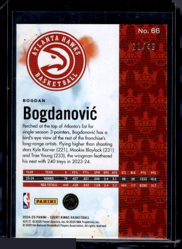 2024-25 Panini Court Kings #66 Bogdan Bogdanovic Violet #/49