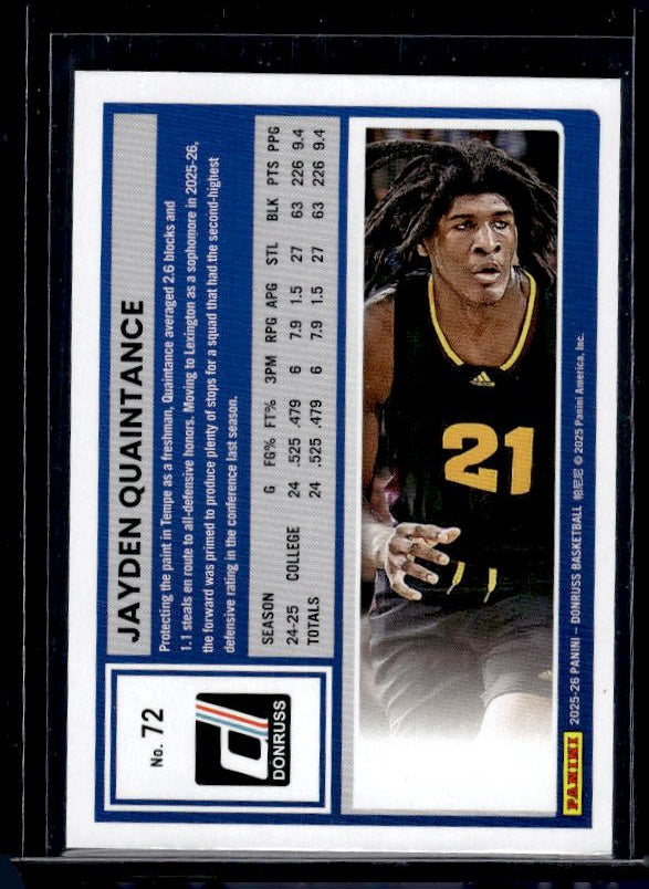 2025-26 Donruss #72 Jayden Quaintance Holo Green Laser