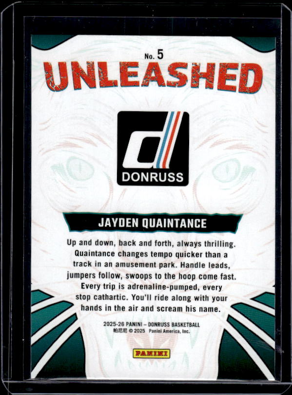 2025-26 Donruss #5 Jayden Quaintance Unleashed