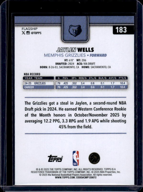 2025-26 Topps #183 Jaylen Wells Season Tip Off