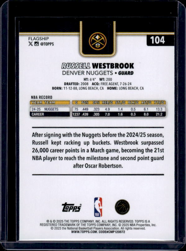 2025-26 Topps #104 Russell Westbrook Holo Foil