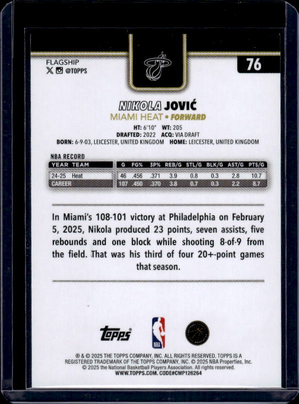 2025-26 Topps #76 Nikola Jović Blackout