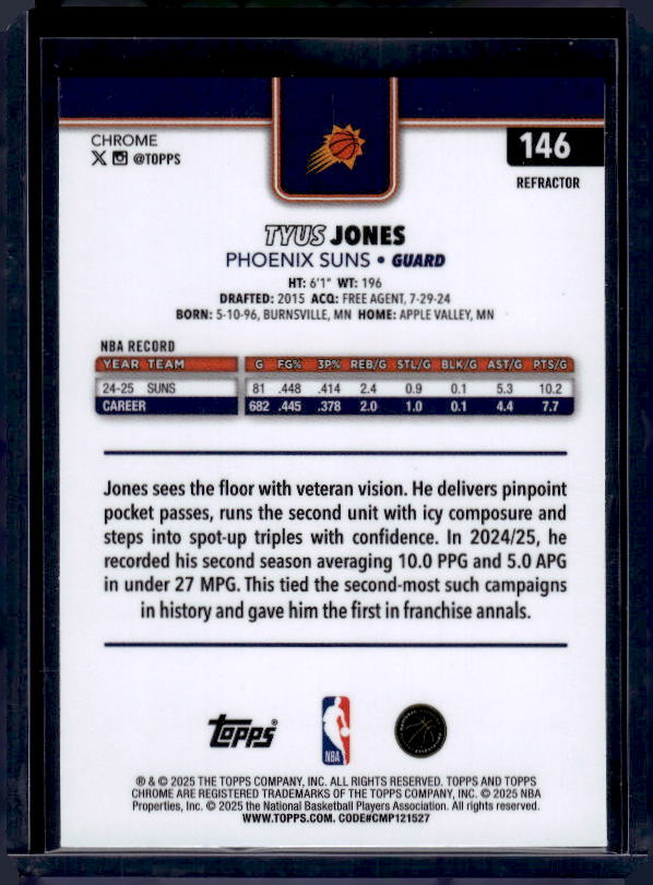 2025-26 Topps Chrome #146 Tyus Jones Refractor