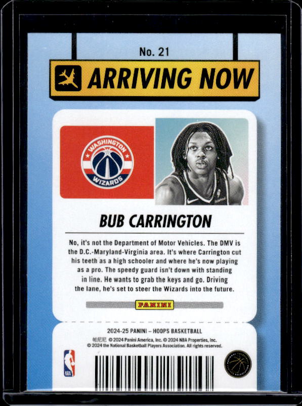 2024-25 Hoops #21 Bub Carrington Arriving Now
