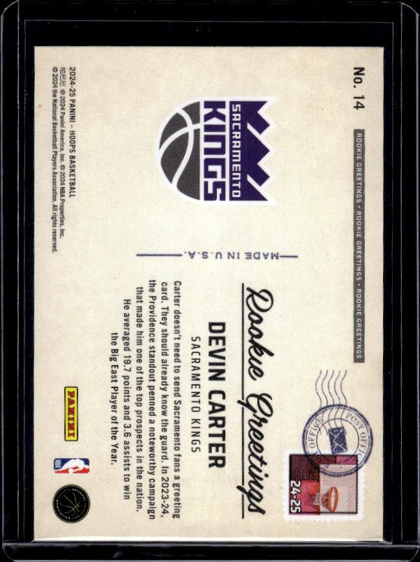 2024-25 Hoops #14 Devin Carter Rookie Greetings