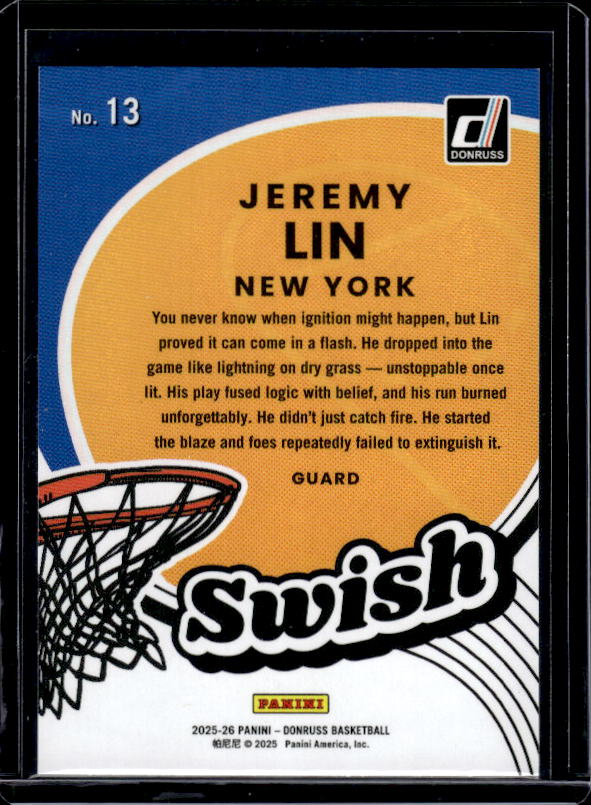 2025-26 Donruss #13 Jeremy Lin Swish Holo Green Laser