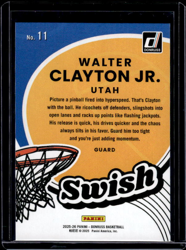 2025-26 Donruss #11 Walter Clayton Jr. Swish
