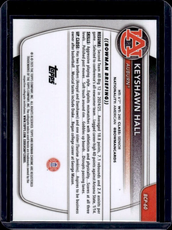 2025-26 Bowman #BCP-60 Keyshawn Hall Chrome Prospects