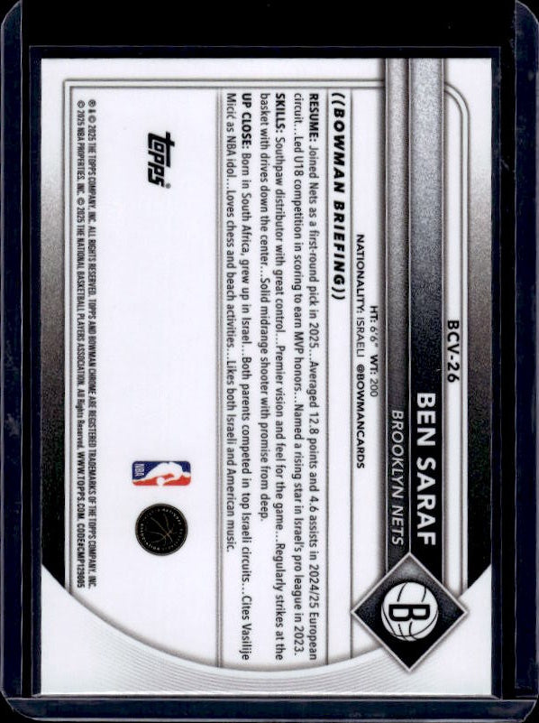 2025-26 Bowman #BCV-26 Ben Saraf Chrome