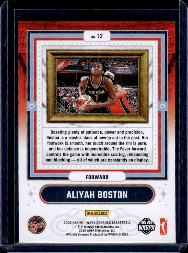2025 Donruss WNBA #12 Aliyah Boston Franchise Features Press Proof