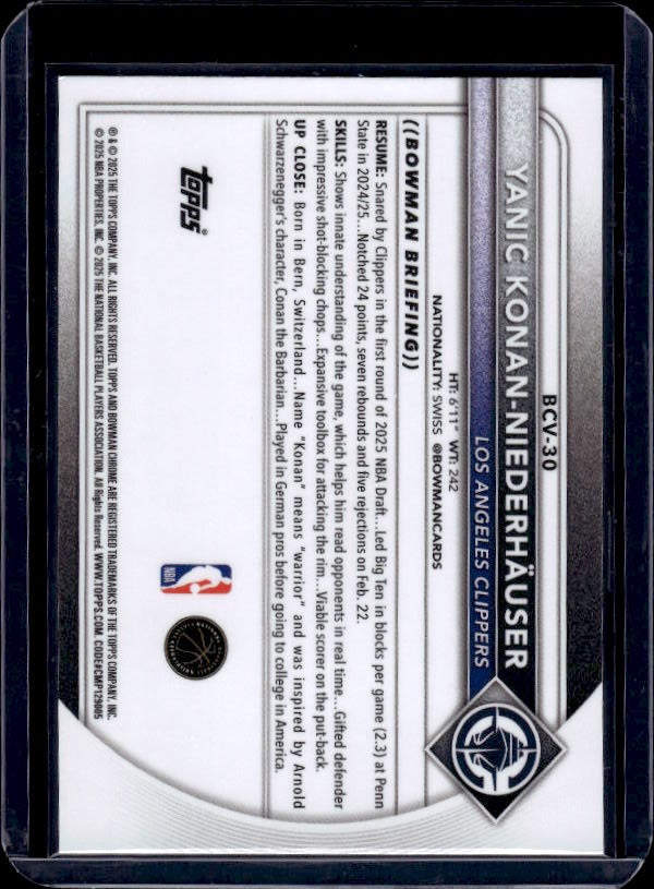 2025-26 Bowman #BCV-30 Yanic Konan Niederhäuser Chrome