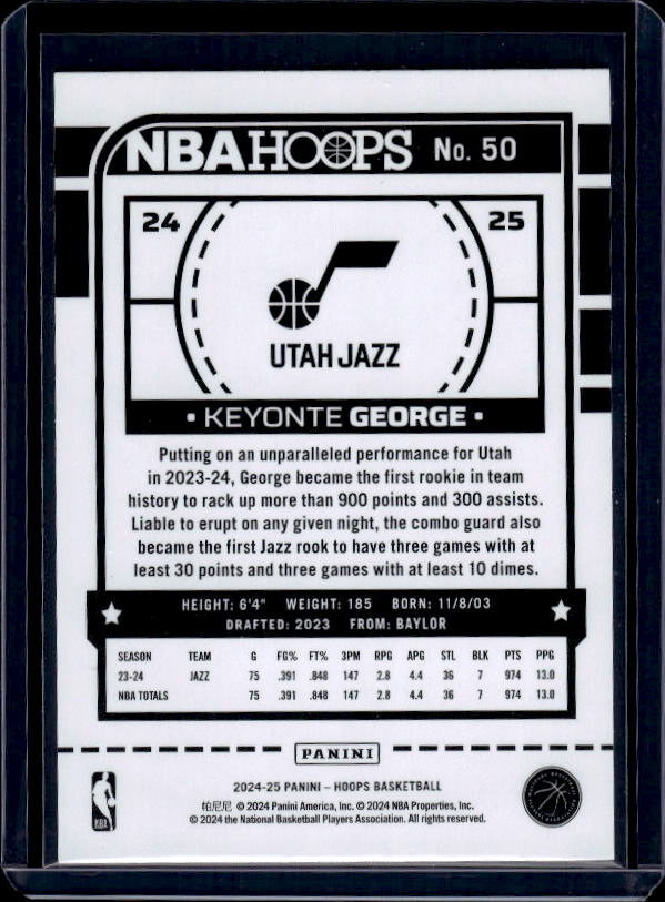 2024-25 Hoops #50 Keyonte George Purple