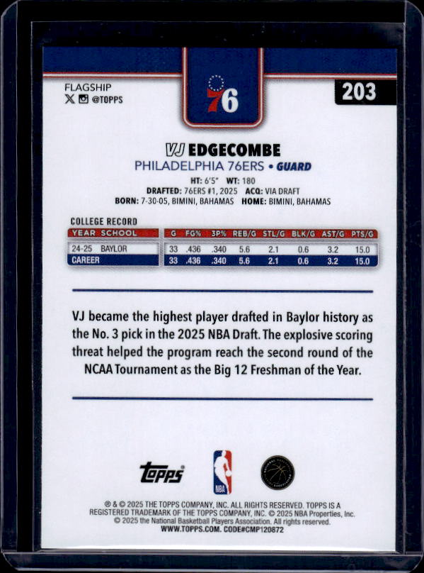 2025-26 Topps #203 VJ Edgecombe