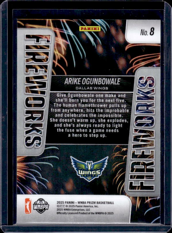 2025 Panini Prizm WNBA #8 Arike Ogunbowale Fireworks
