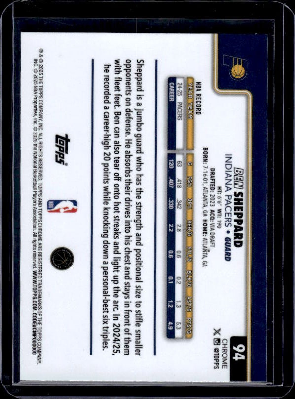 2025-26 Topps Chrome #94 Ben Sheppard X-Fractor