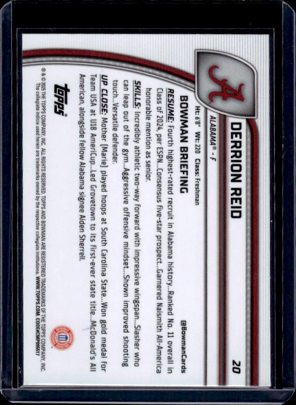 2024-25 Bowman University Chrome #20 Derrion Reid Purple Lava Refractor