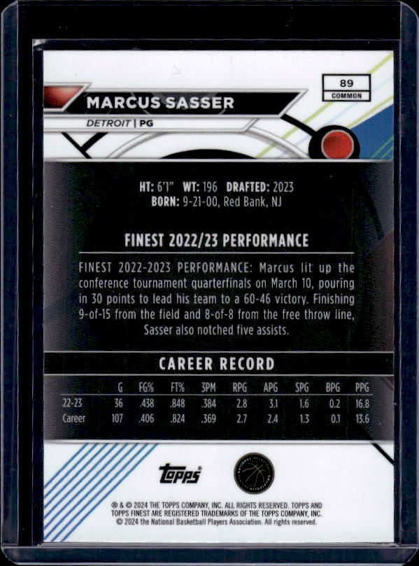 2023-24 Finest #89 Marcus Sasser