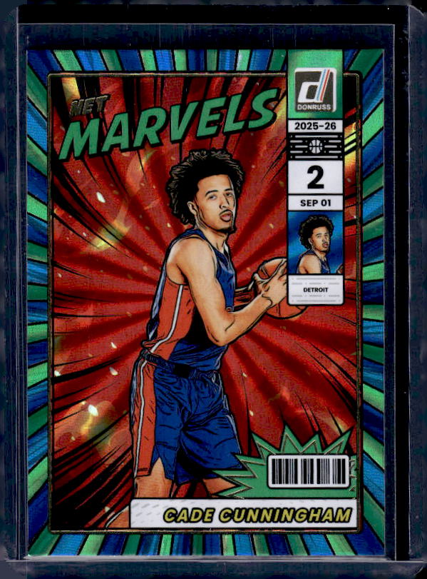 2025-26 Donruss #14 Cade Cunningham Net Marvels Holo Green Laser