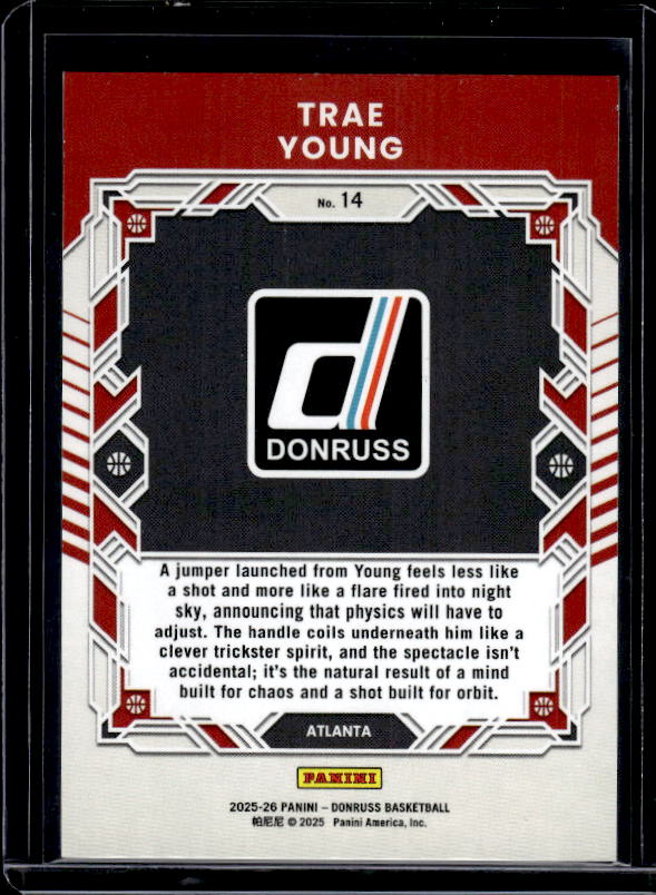 2025-26 Donruss #14 Trae Young Elite Series Red Cubic #/199