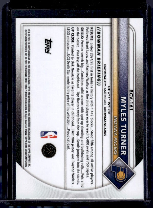 2025-26 Bowman #BCV-161 Myles Turner Chrome Fuchsia Refractors #/199