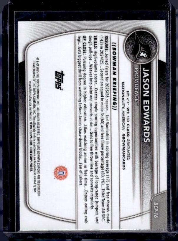 2025-26 Bowman #BCP-16 Jason Edwards Chrome Prospects Yellow Mojo Refractor #/75