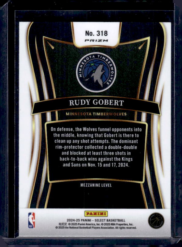 2024-25 Panini Select #318 Rudy Gobert Orange Flash Prizm