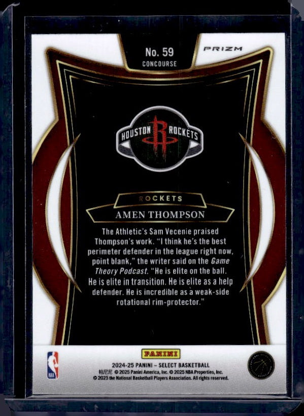 2024-25 Panini Select #59 Amen Thompson Red Cracked Ice Prizm