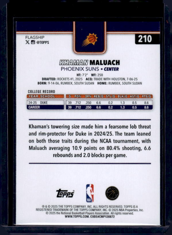 2025-26 Topps #210 Khaman Maluach Season Tip Off