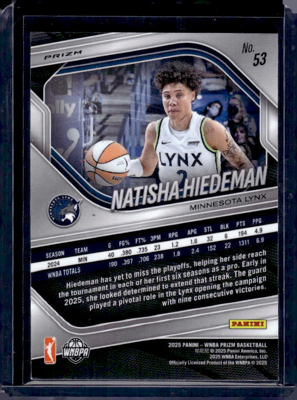 2025 Panini Prizm WNBA #53 Natisha Hiedeman White Seismic Prizms