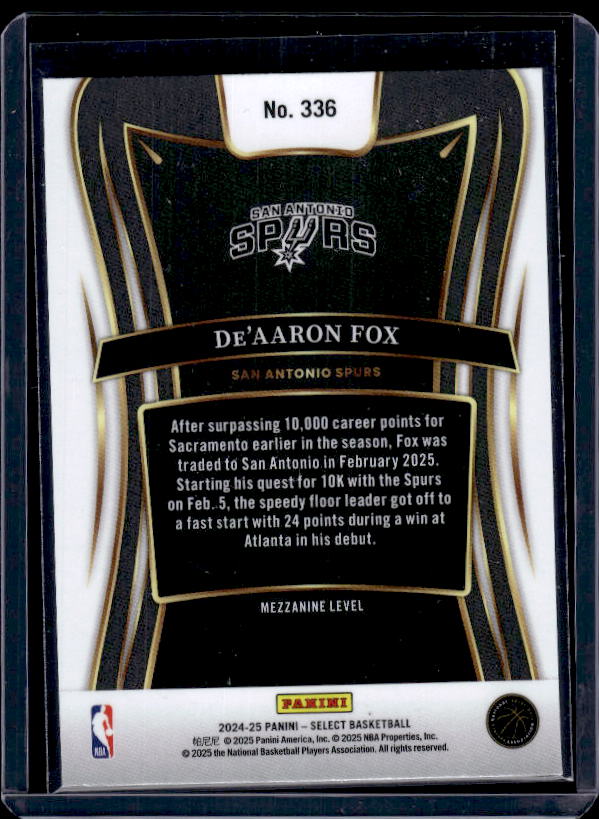 2024-25 Panini Select #336 De'Aaron Fox