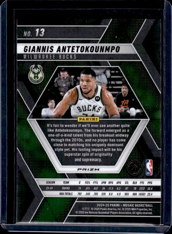 2024-25 Panini Mosaic #13 Giannis Antetokounmpo Green Mosaic