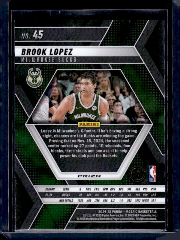 2024-25 Panini Mosaic #45 Brook Lopez Green Mosaic