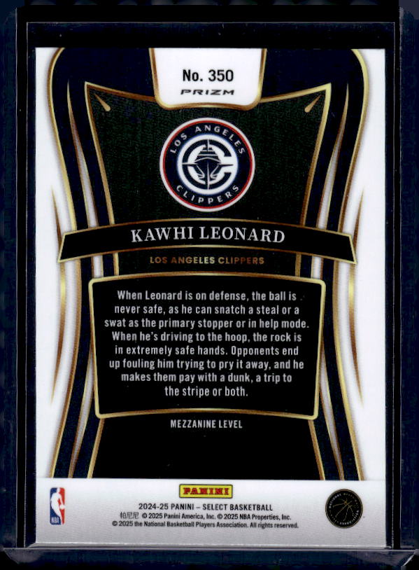 2024-25 Panini Select #350 Kawhi Leonard Blue Cracked Ice Prizm