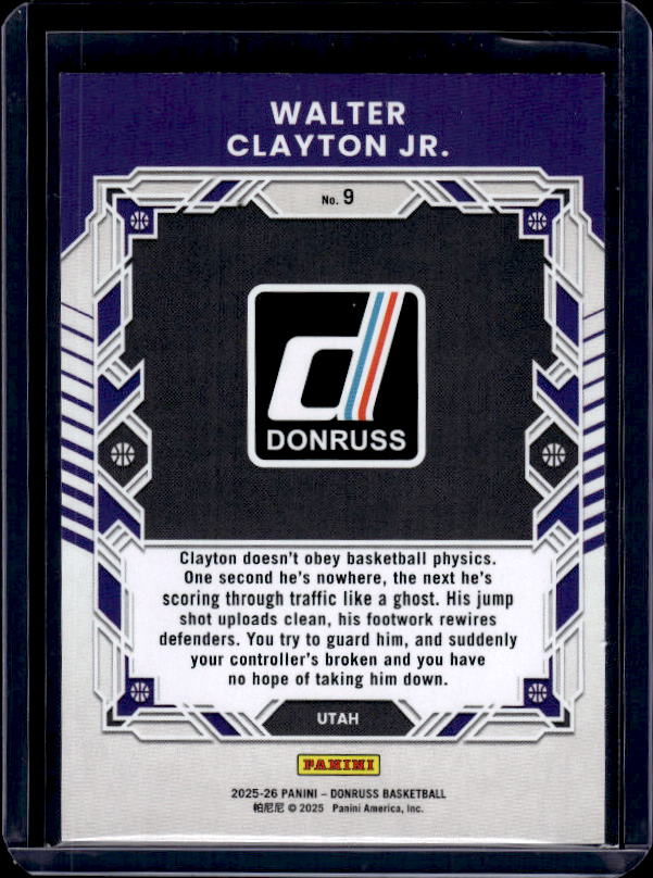 2025-26 Donruss #9 Walter Clayton Jr. Elite Series Holo Green Laser