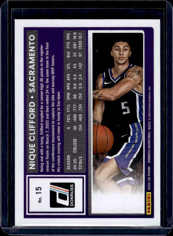 2025-26 Donruss #15 Nique Clifford Holo Green Laser