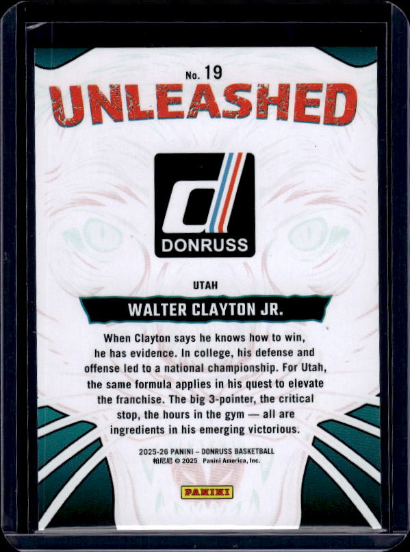 2025-26 Donruss #19 Walter Clayton Jr. Unleashed Holo Green Laser