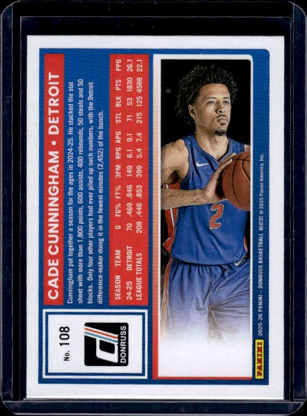 2025-26 Donruss #108 Cade Cunningham Holo Green Laser