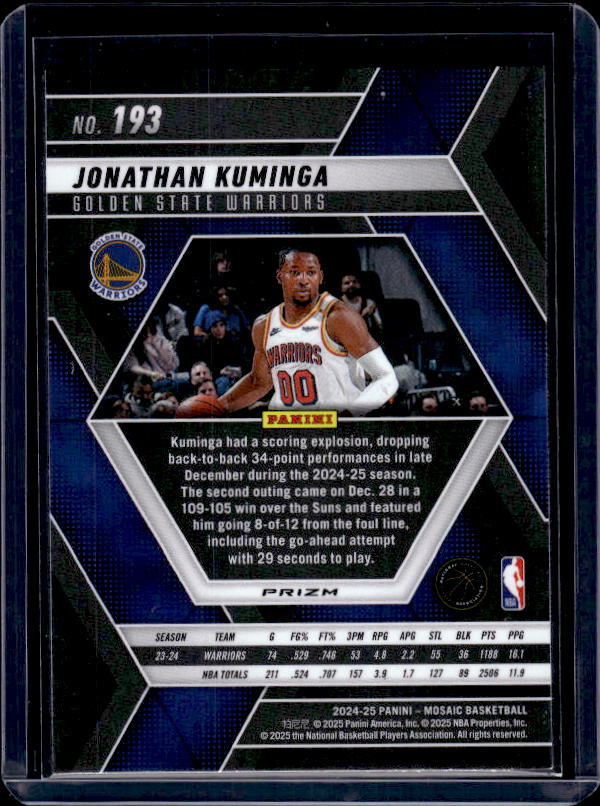 2024-25 Panini Mosaic #193 Jonathan Kuminga Green Mosaic