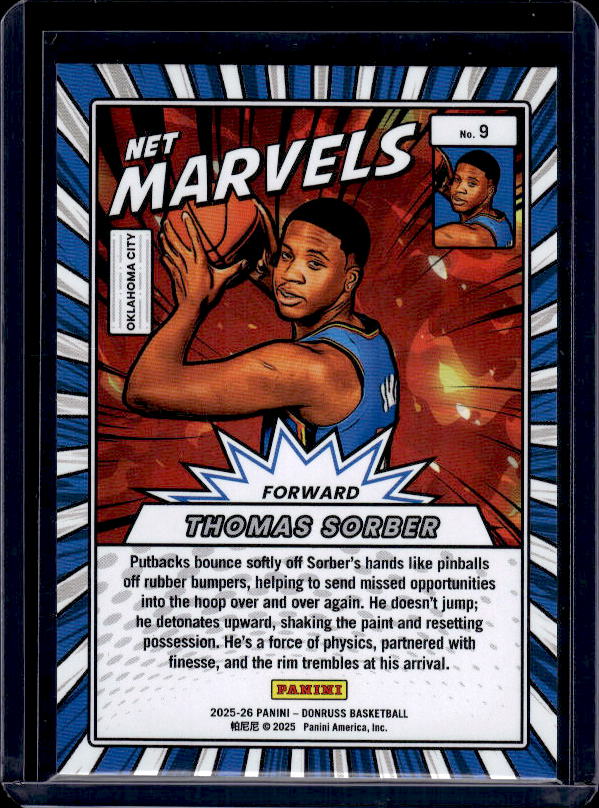 2025-26 Donruss #9 Thomas Sorber Net Marvels Holo Green Laser