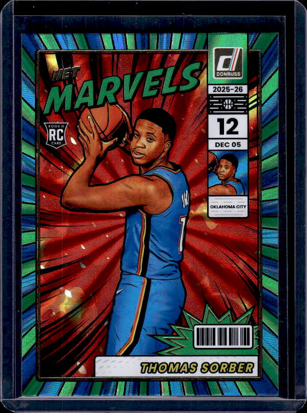 2025-26 Donruss #9 Thomas Sorber Net Marvels Holo Green Laser