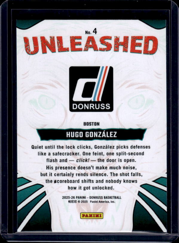 2025-26 Donruss #4 Hugo Gonzalez Unleashed Holo Laser